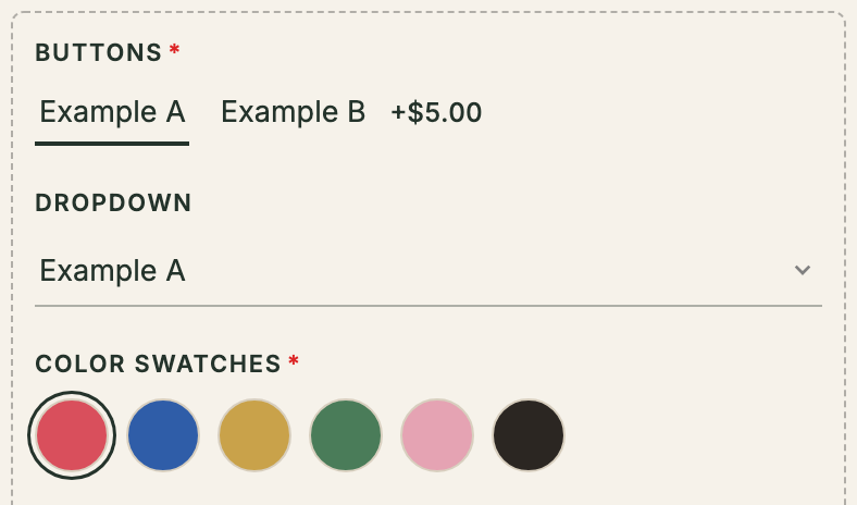 Options in the Underlined layout: the selected choice underlined, the dropdown a single line